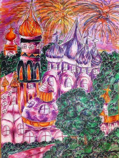 Летний салют. Рисунок Анны Рубановой (Станция юных натуралистов Красногвардейского района) Мой любимый город - Изображение 1