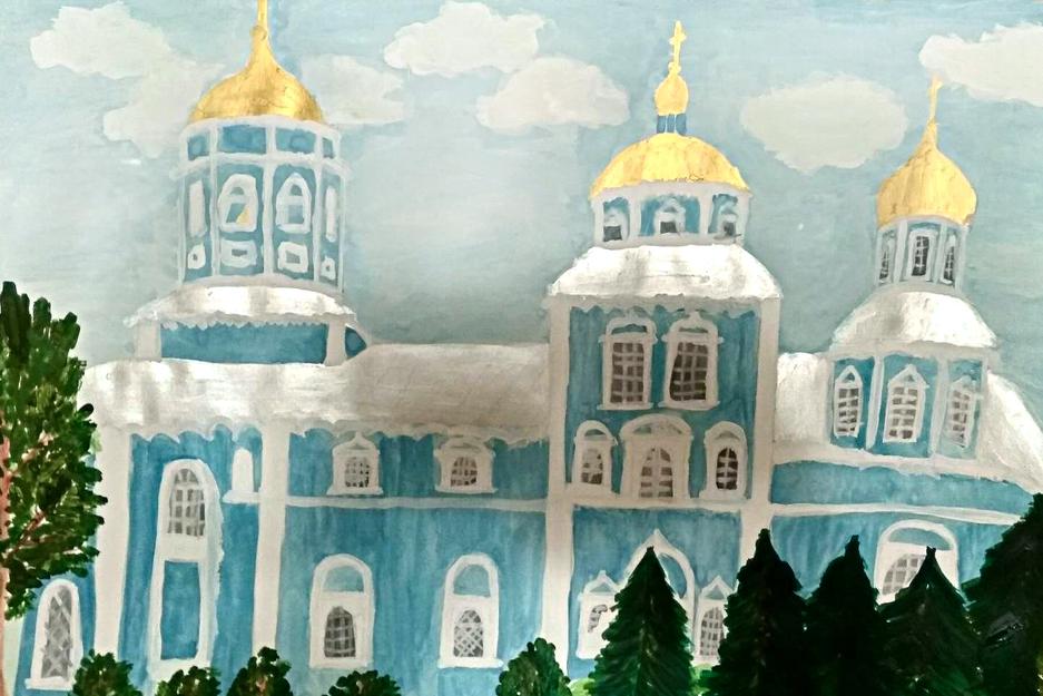 «Смоленский собор города Белгорода». Рисунок Алины Мировой (лицей №10 г. Белгорода) День города - Изображение 1